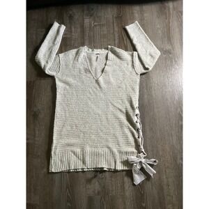 Free People Tunic Sweater Mini‎ Dress Gray Lace Up Long Sleeve Womens
